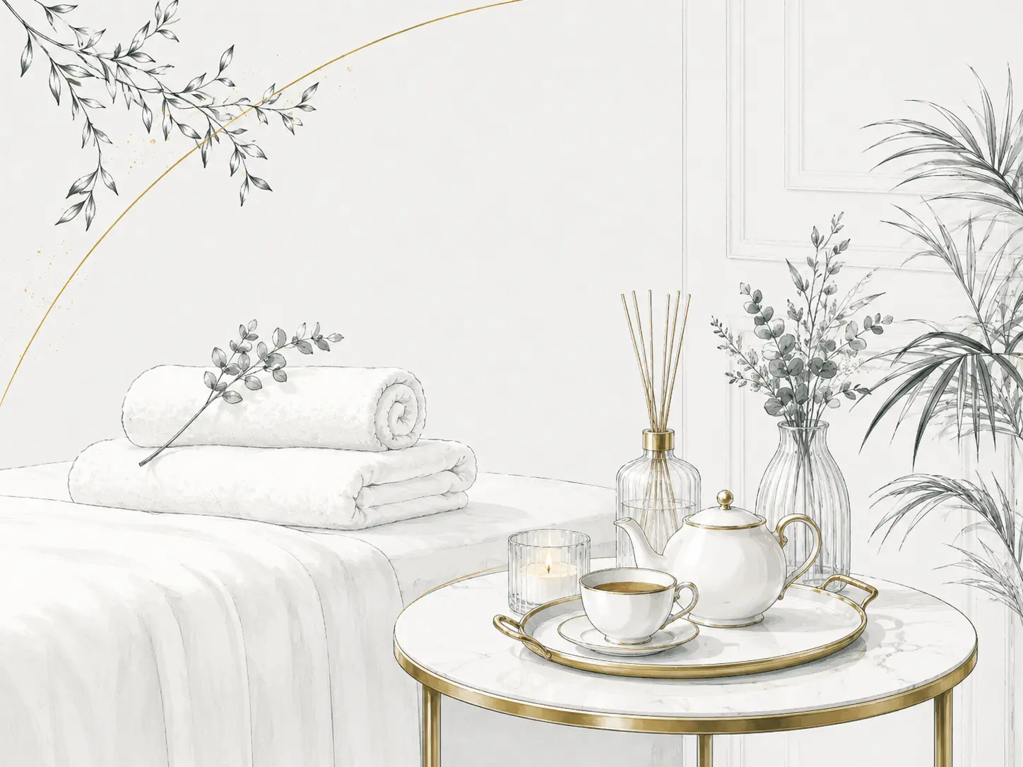 Elegancka wizualizacja strefy SPA i wellness z herbatą
