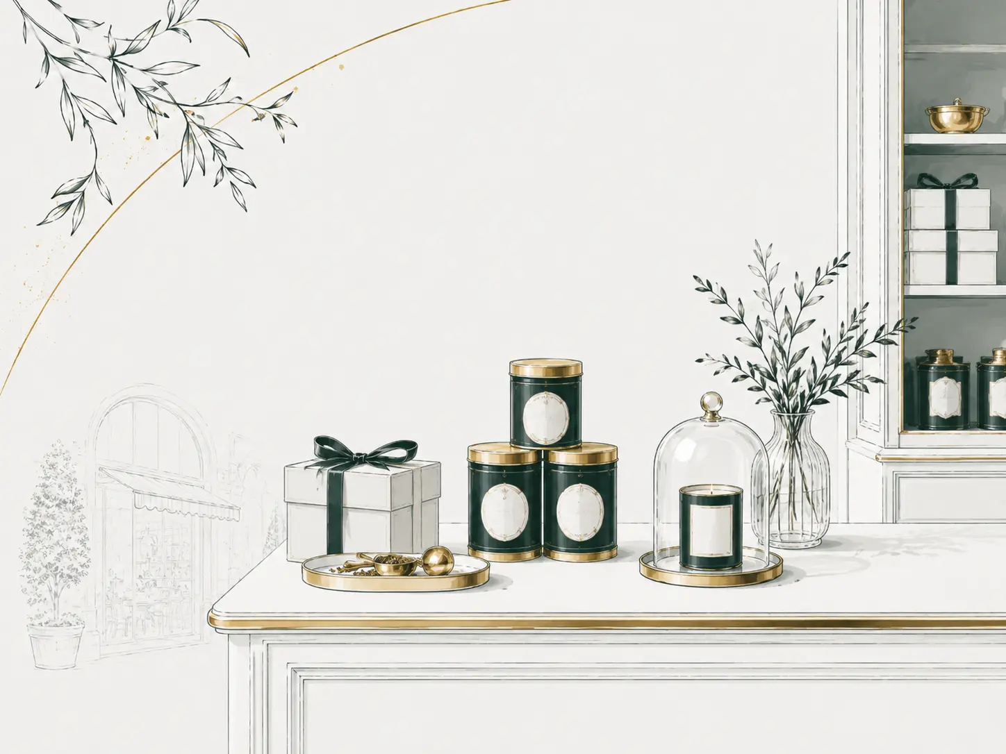 Elegancka wizualizacja butiku lub concept store z produktami premium